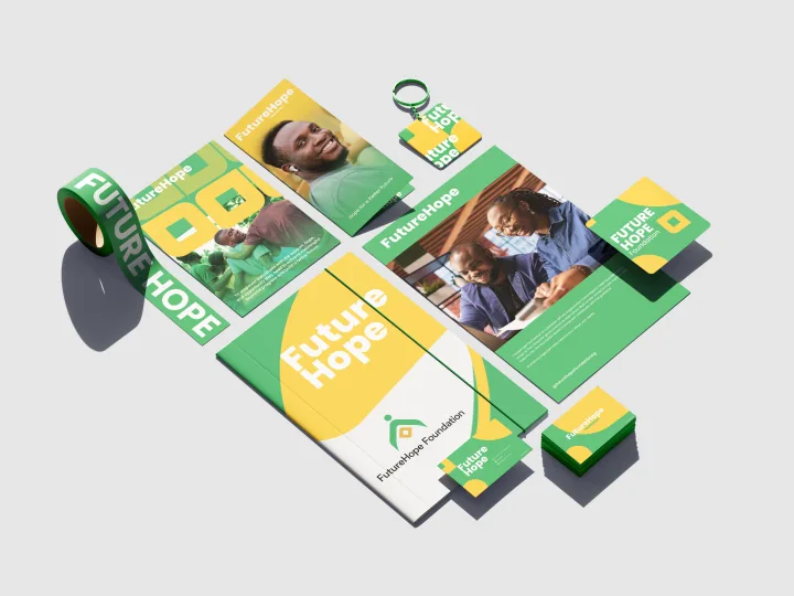 Brand stationery, cards and collateral flat-lay