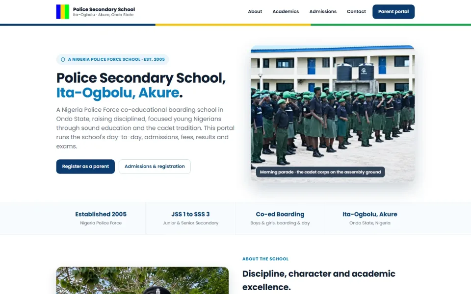 School management portal landing page